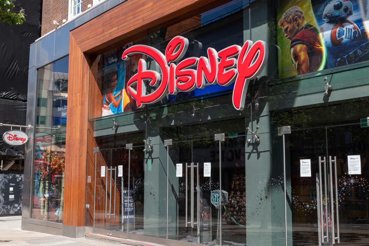 The name sign and facade of the Disney store in Oxford Street