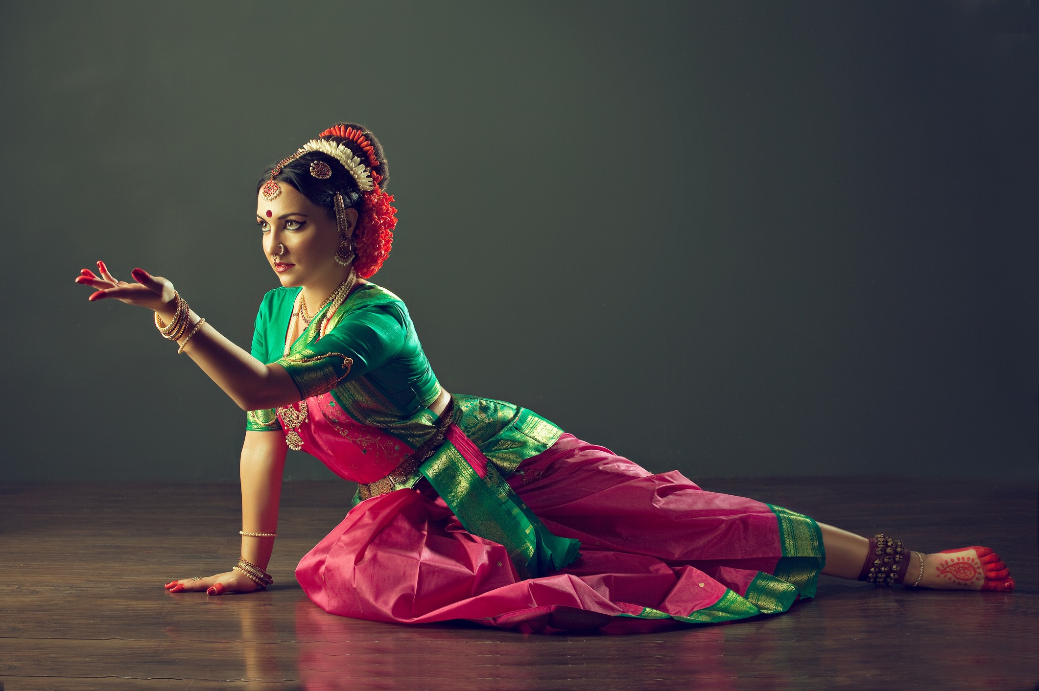 Girl dancing classical indian dance Kuchipudi