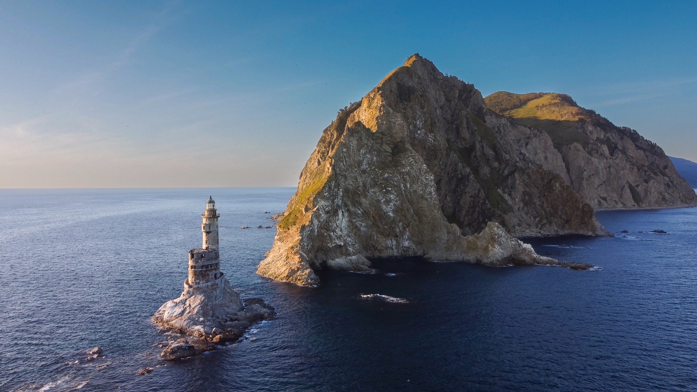 The abandoned lighthouse Aniva in the Sakhalin IslandRussia Aerial View