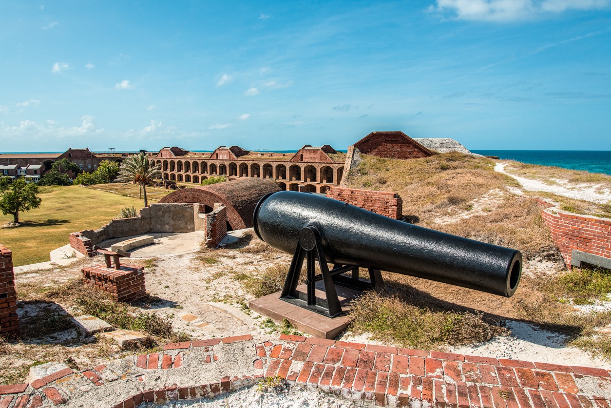 a cannon on top of Fort Jefferson in Florida