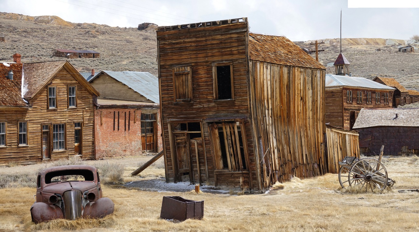 a ghost town in the California countryside slowly falling apart