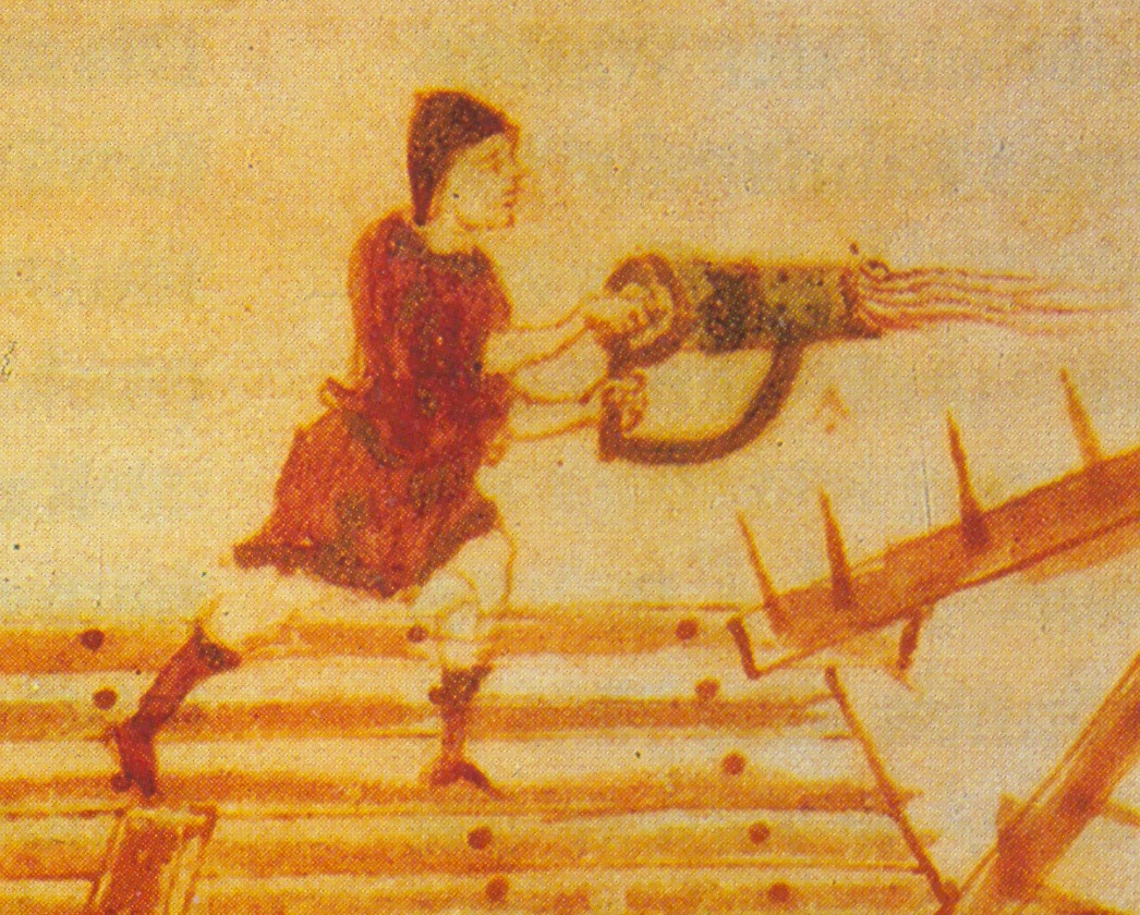 a soldier using Greek fire