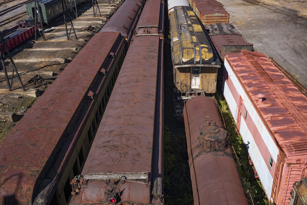 abandoned trains in the Great Train Graveyard in Pennsylvania