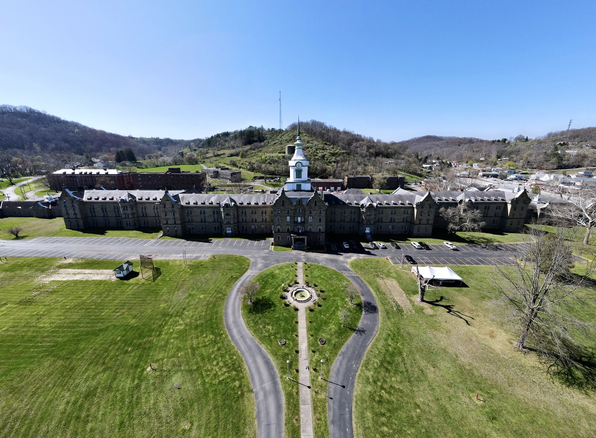 aerial view of the Trans-Allegheny Lunatic Asylum in West Virginia
