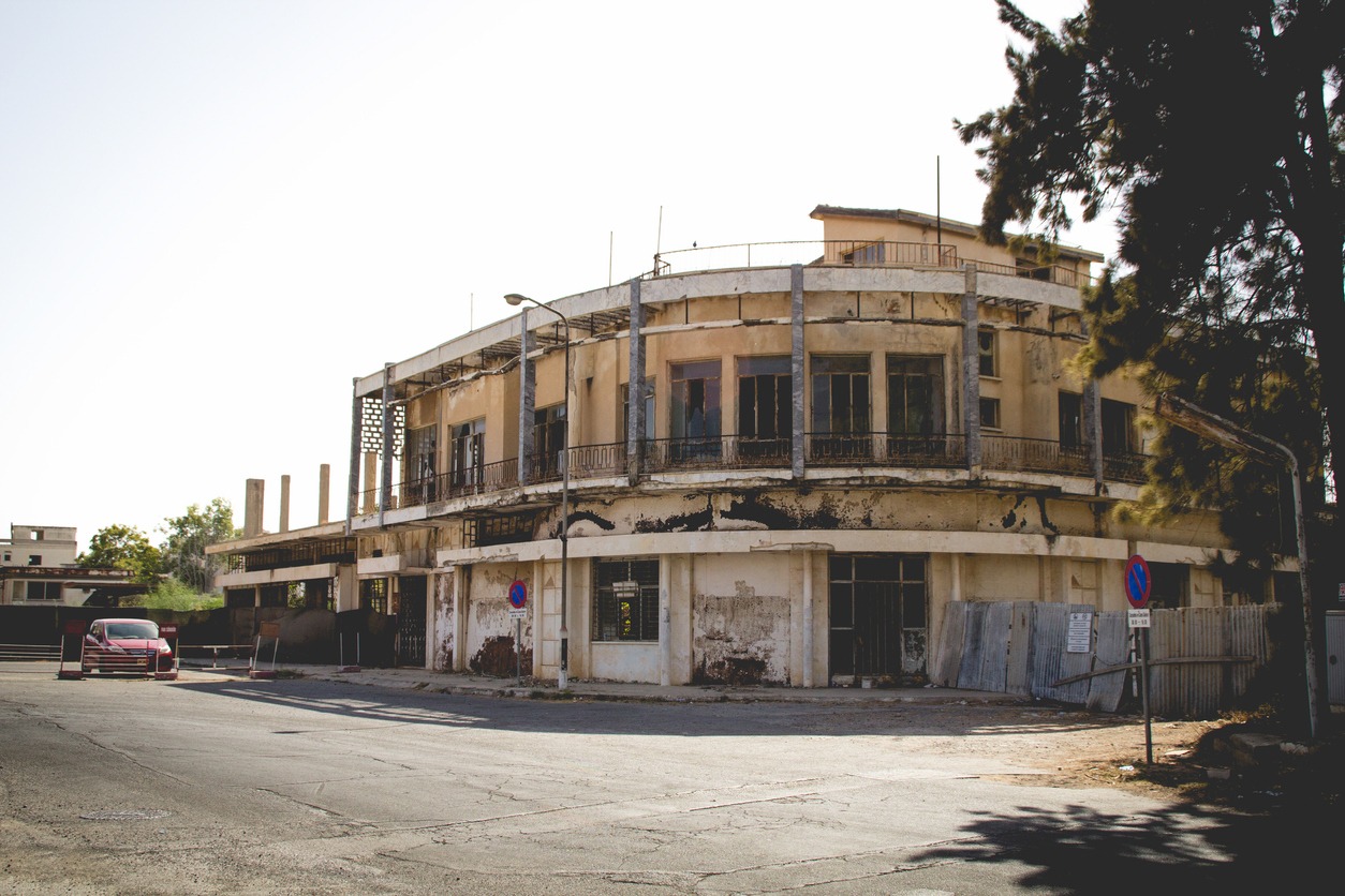an abandoned building in the ghost town of Varosha