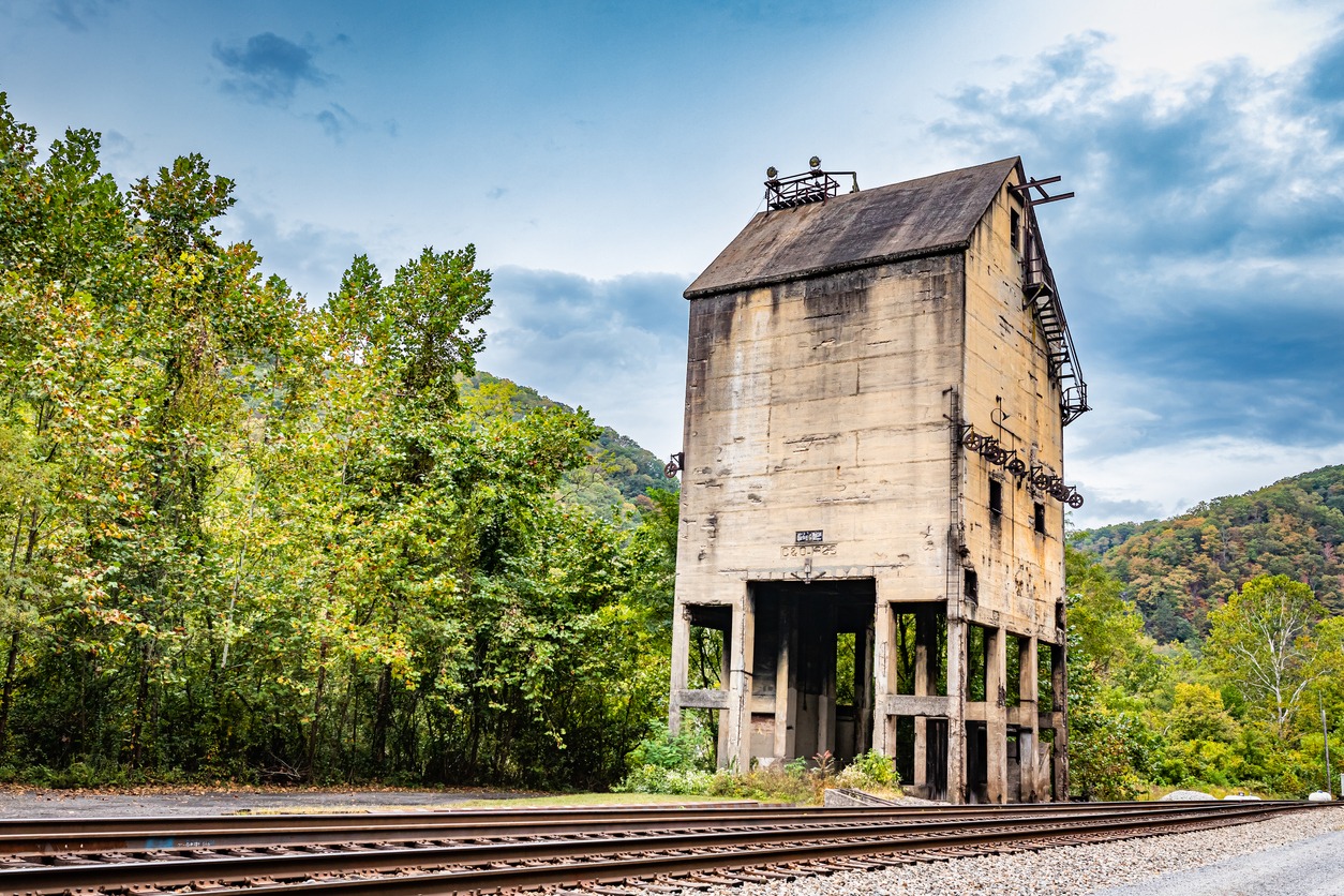 an abandoned coal tower in the ghost town of Thurmond in West Virginia