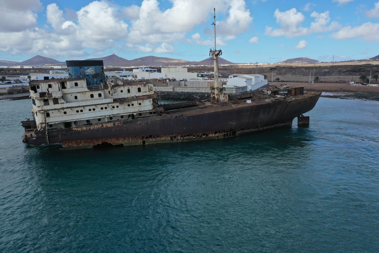 an abandoned ship on the Canary Islands of Lanzarote