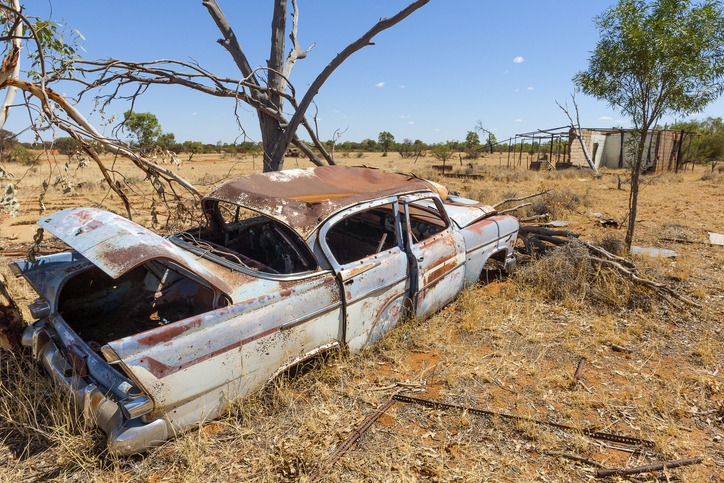 an abandoned vehicle in an Australian outback farm