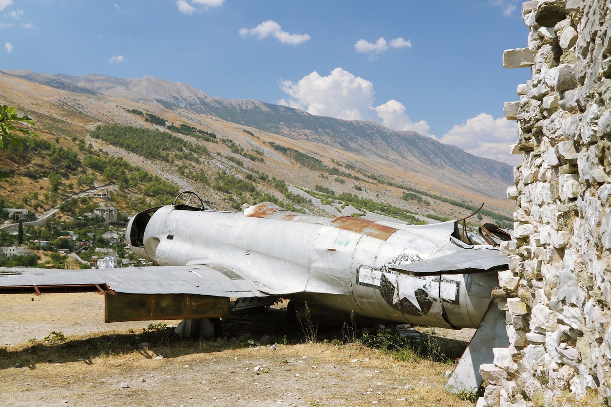 an abandoned war jet in Albania