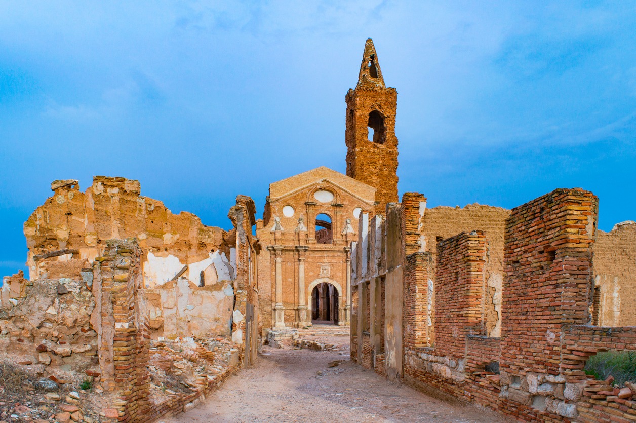 ancient ruins in the ghost town of Belchite in Spain