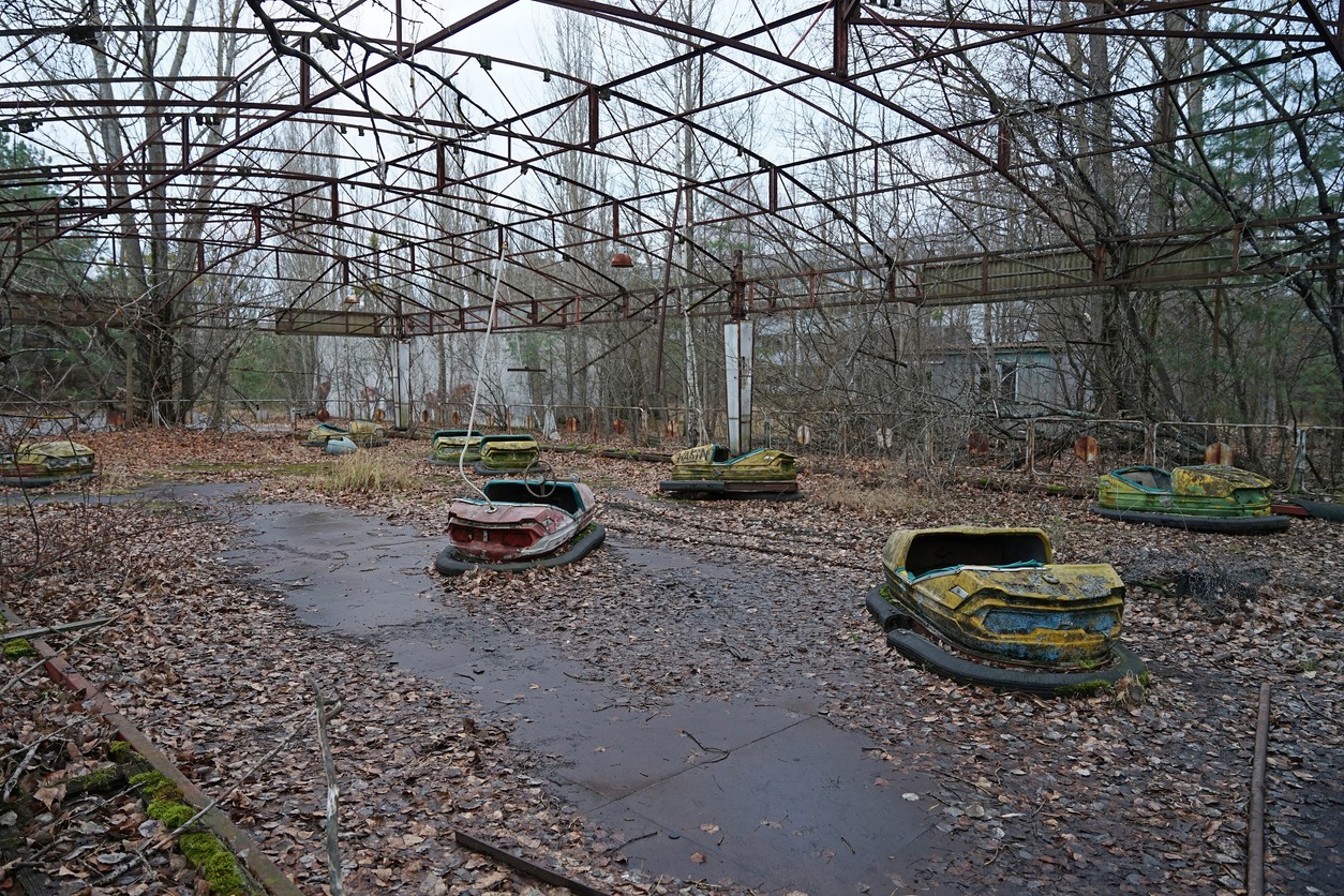 bump cars in the abandoned amusement park in Chernobyl
