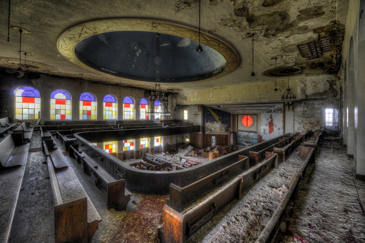 inside an abandoned church
