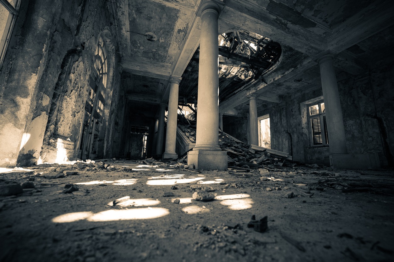 inside an abandoned hotel