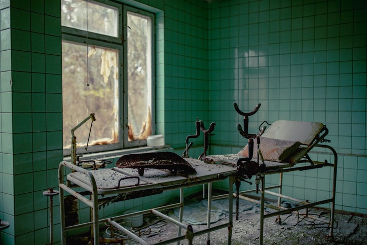 maternity ward in the abandoned Pripyat Hospital No. 126 in Ukraine