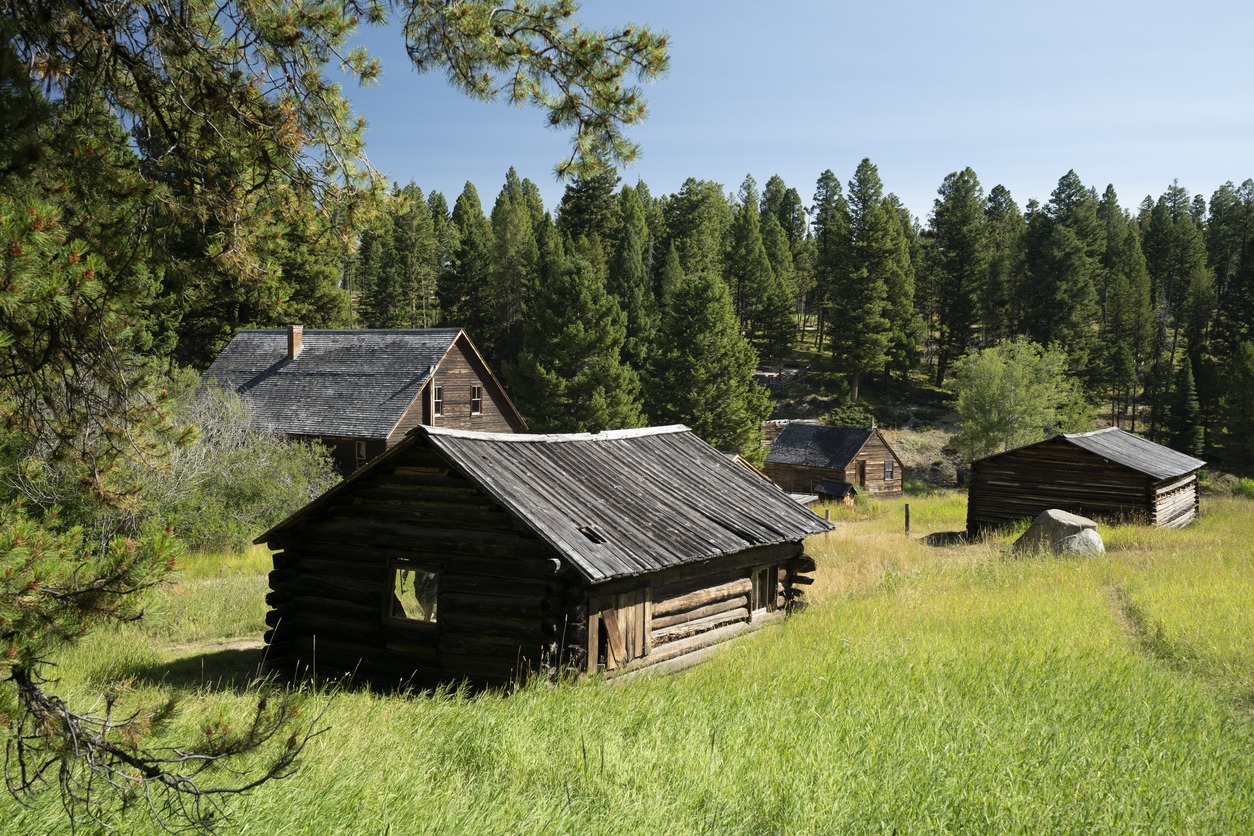 old houses and structures of Garnet ghost town in Montana