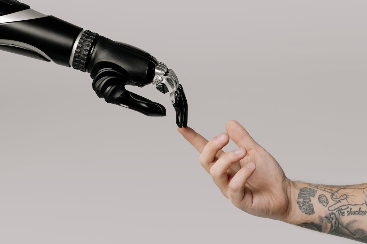 prosthetic hand and a real hand
