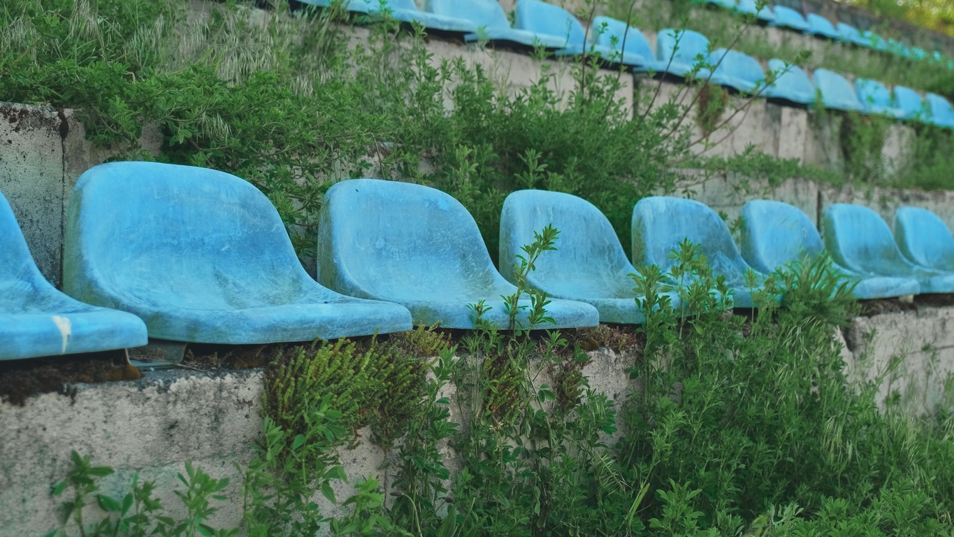 seats at an abandoned stadium