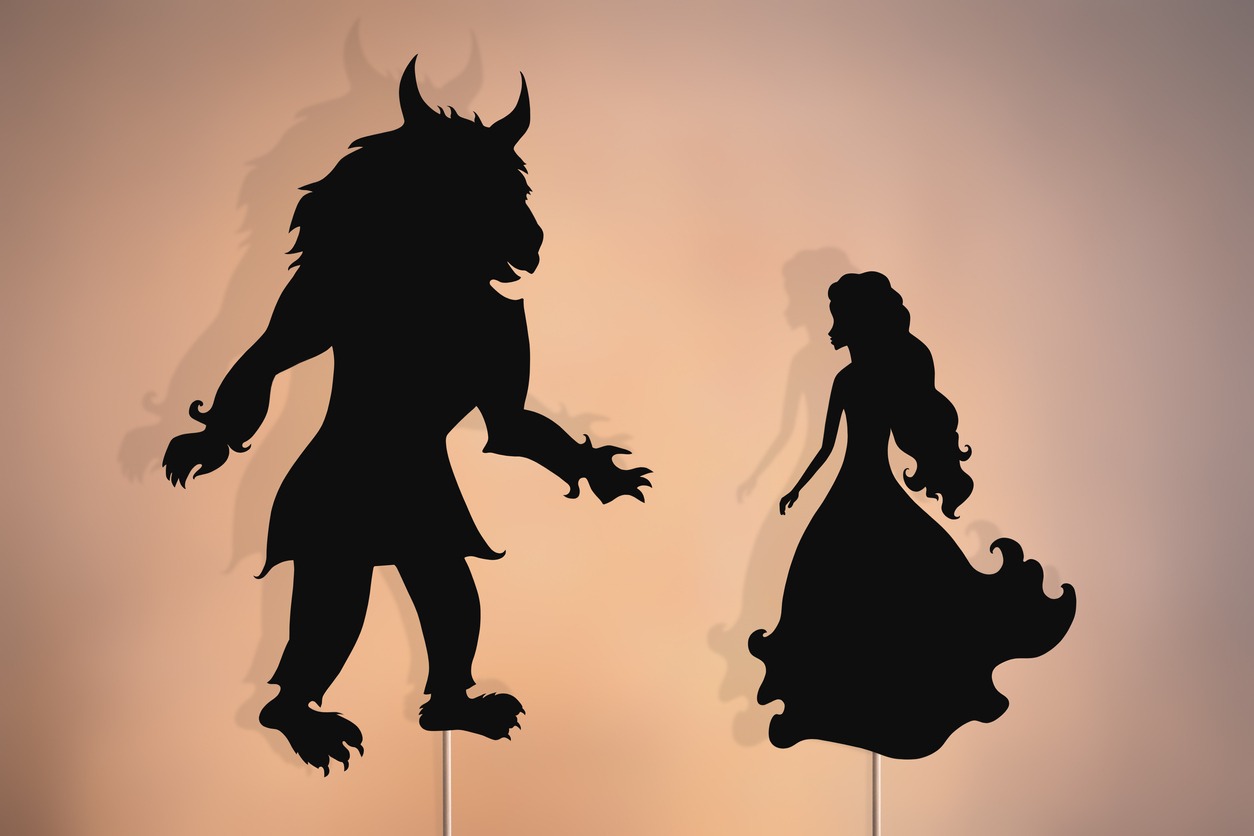 silhouette of Princess Belle and the Beast