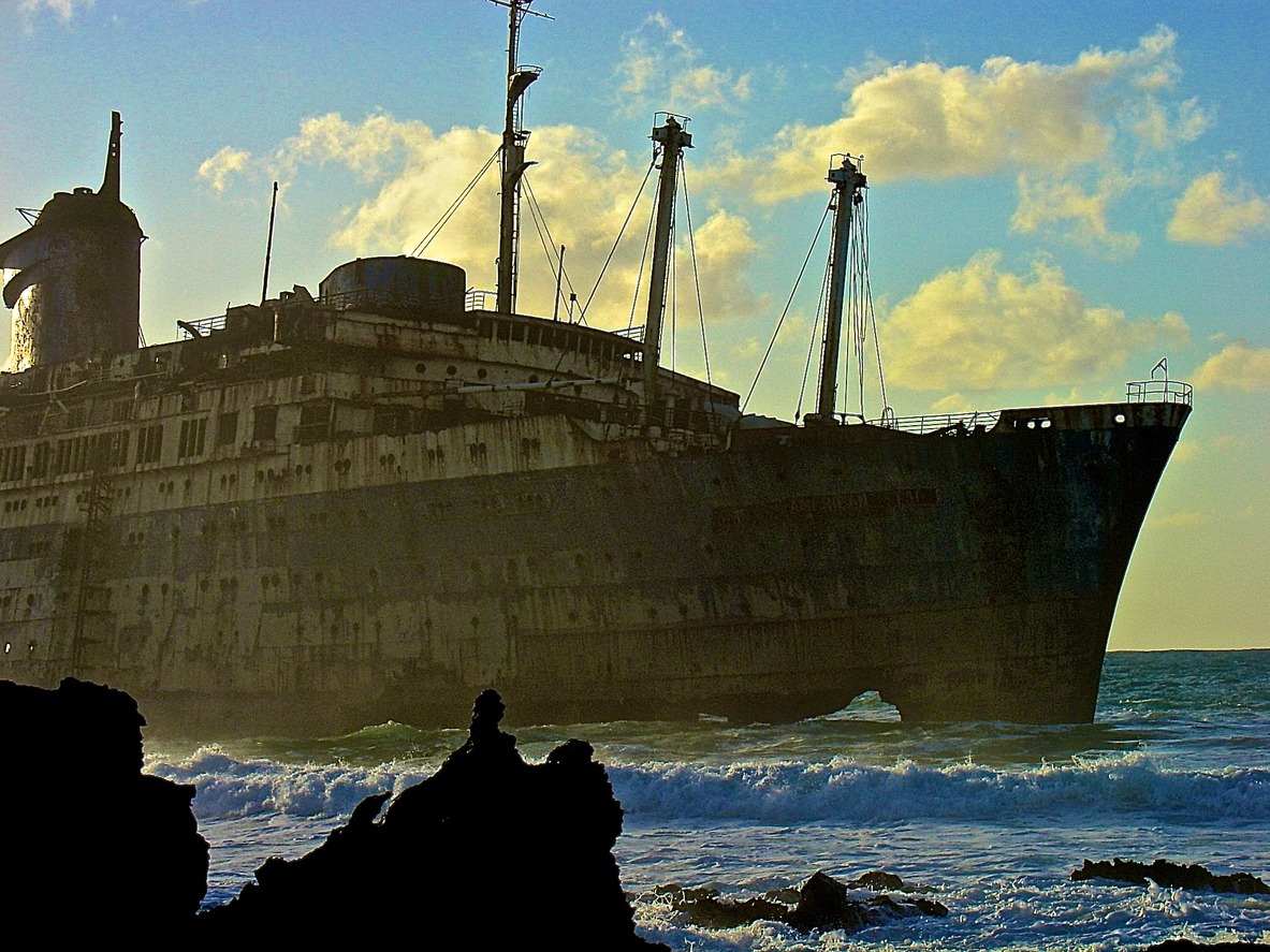 the abandoned SS American Star at the coast of Fuerteventura, Canary Islands