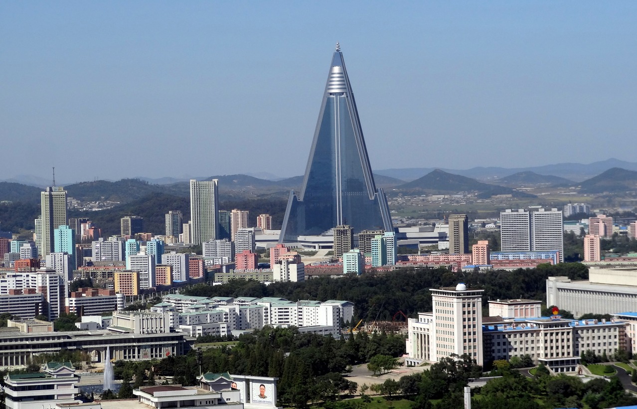 the towering Ryugyong Hotel in Pyongyang, North Korea