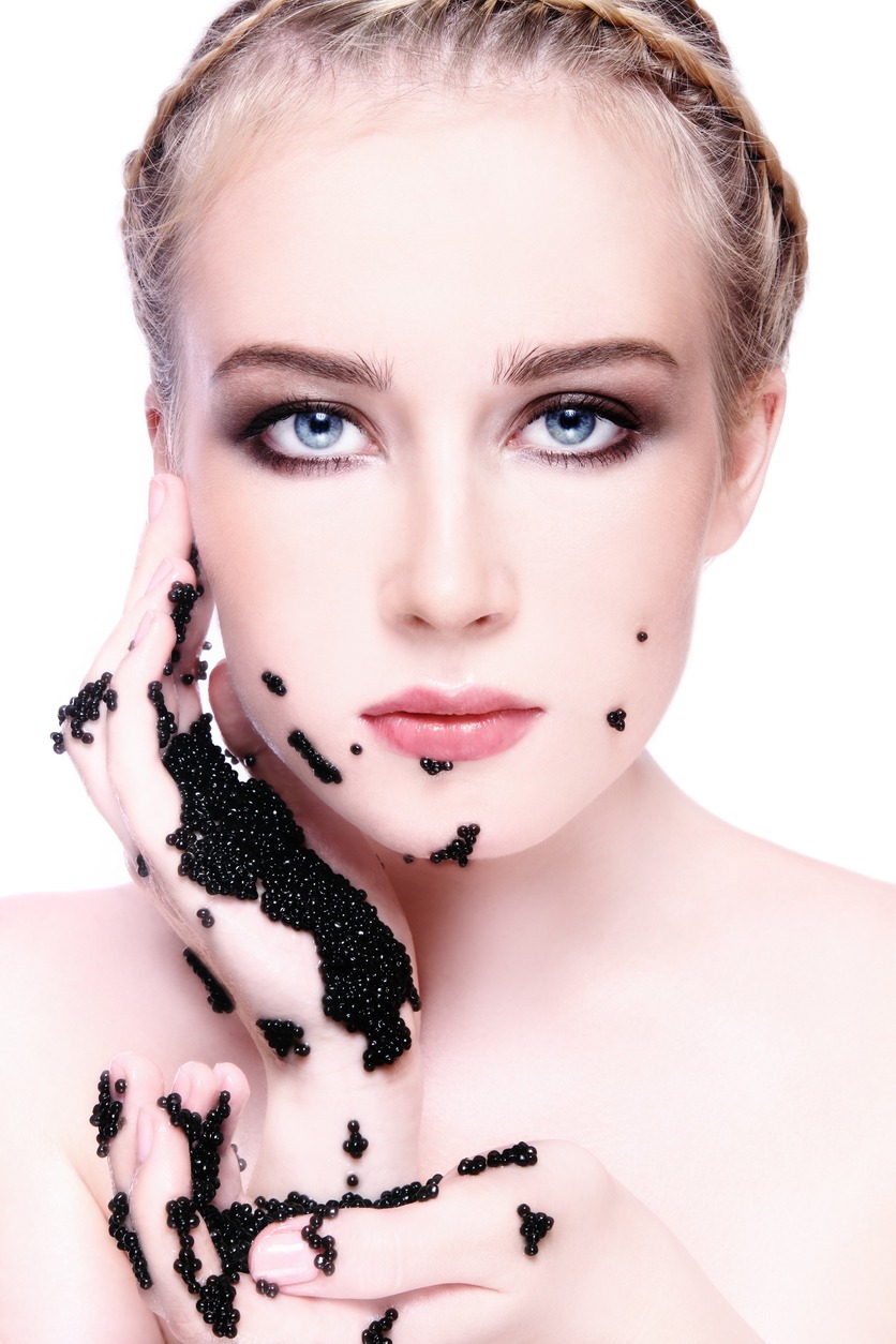 woman with caviar on her skin