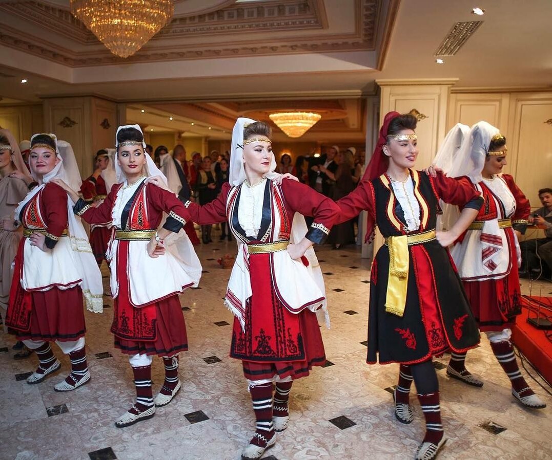 Albanian women dressed in traditional costumes