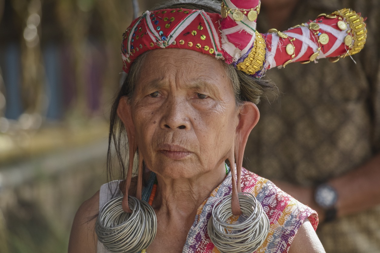 Dayak elder with stretched earlobes