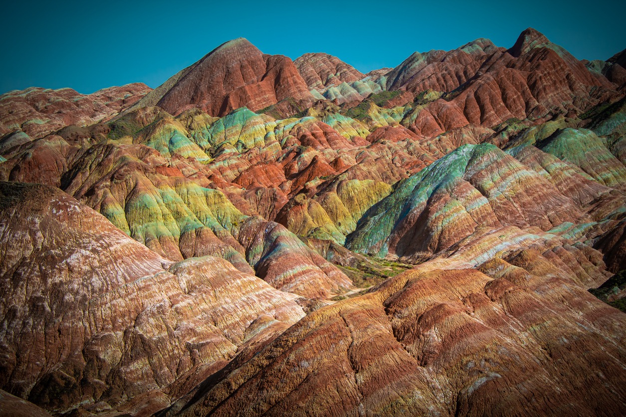 Multicolored geological layers of Zhangye Danxia landform