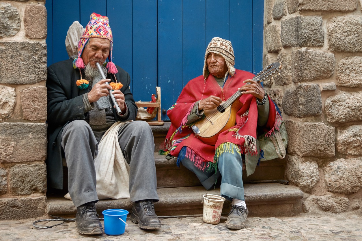 Peruvian musicians wearing chullo hats