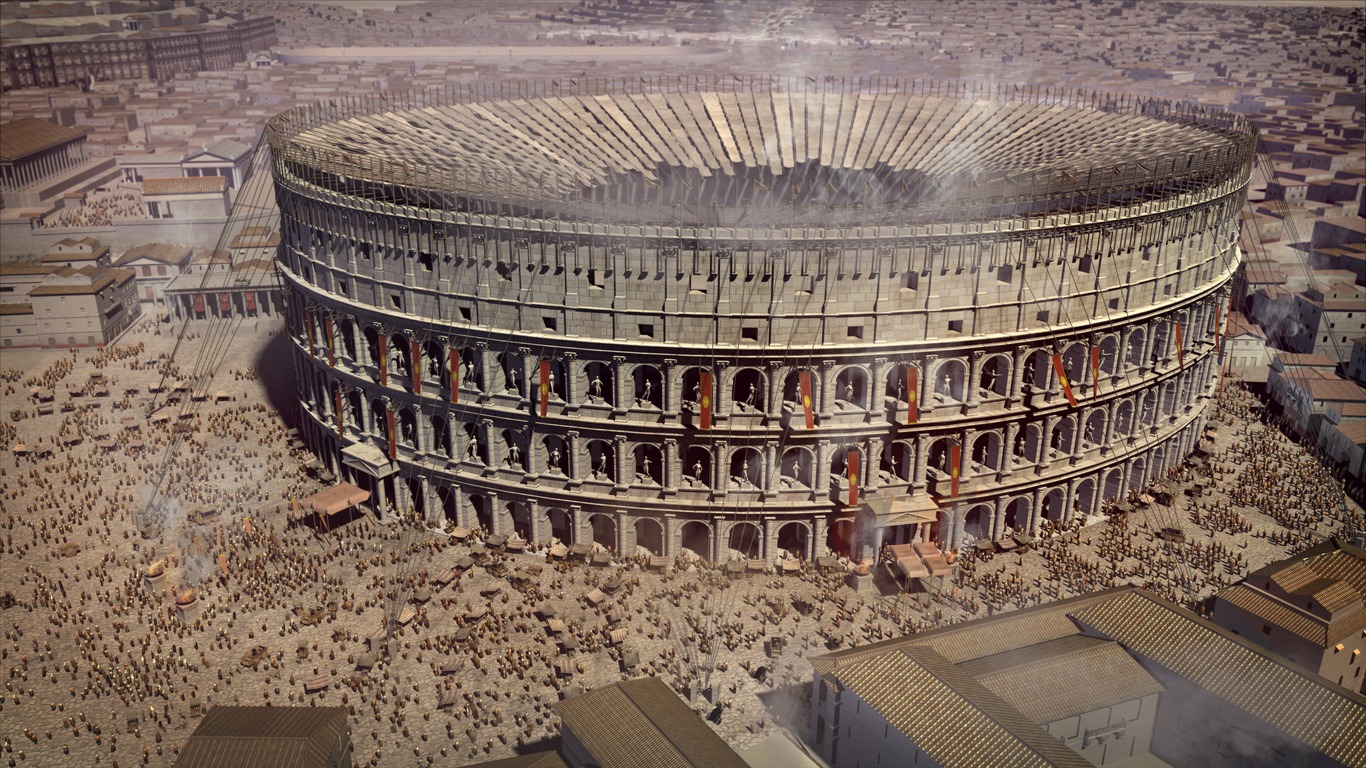 Roman colosseum with detail of ancient Roman forum