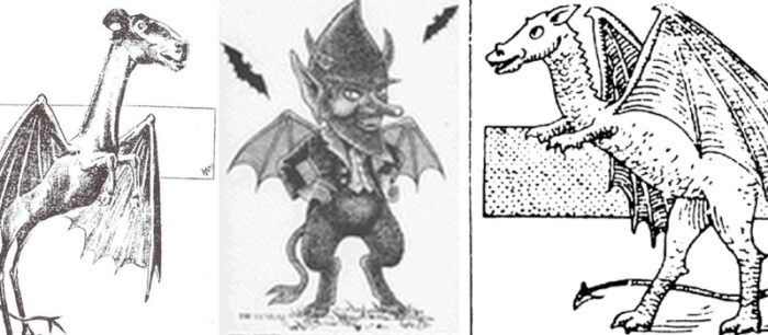 Several drawn depictions of the Jersey Devil