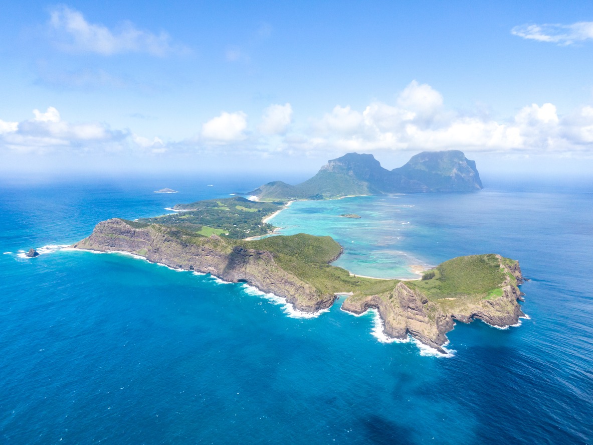 Stunning aerial panorama drone view of Lord Howe Island