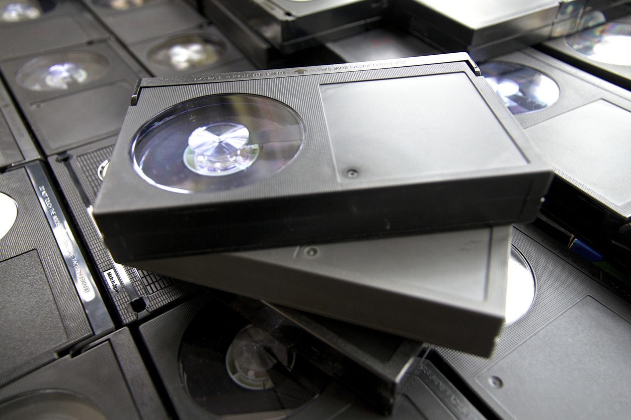 a collection of old Betamax video tapes