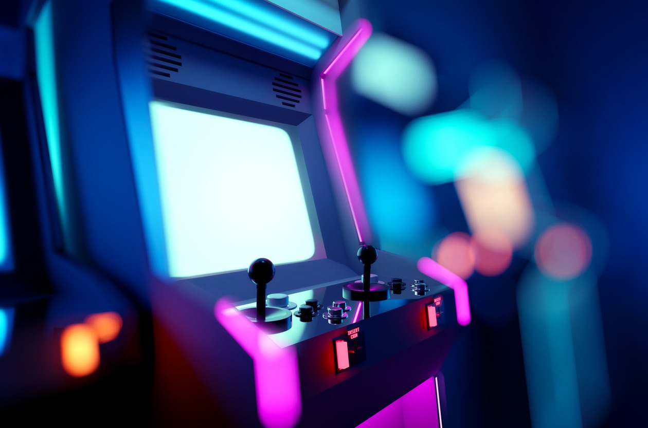 a neon retro arcade machine