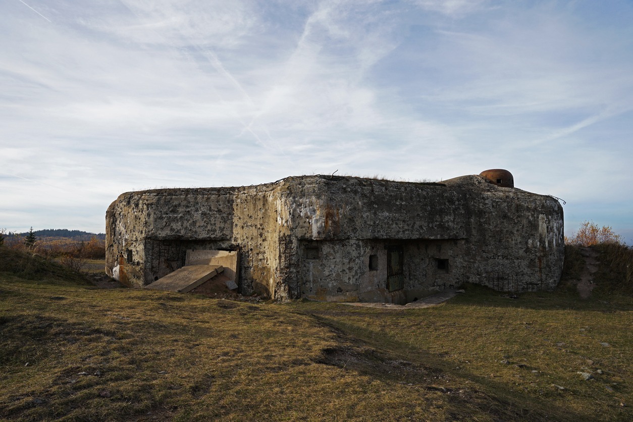 an abandoned concrete military bunker