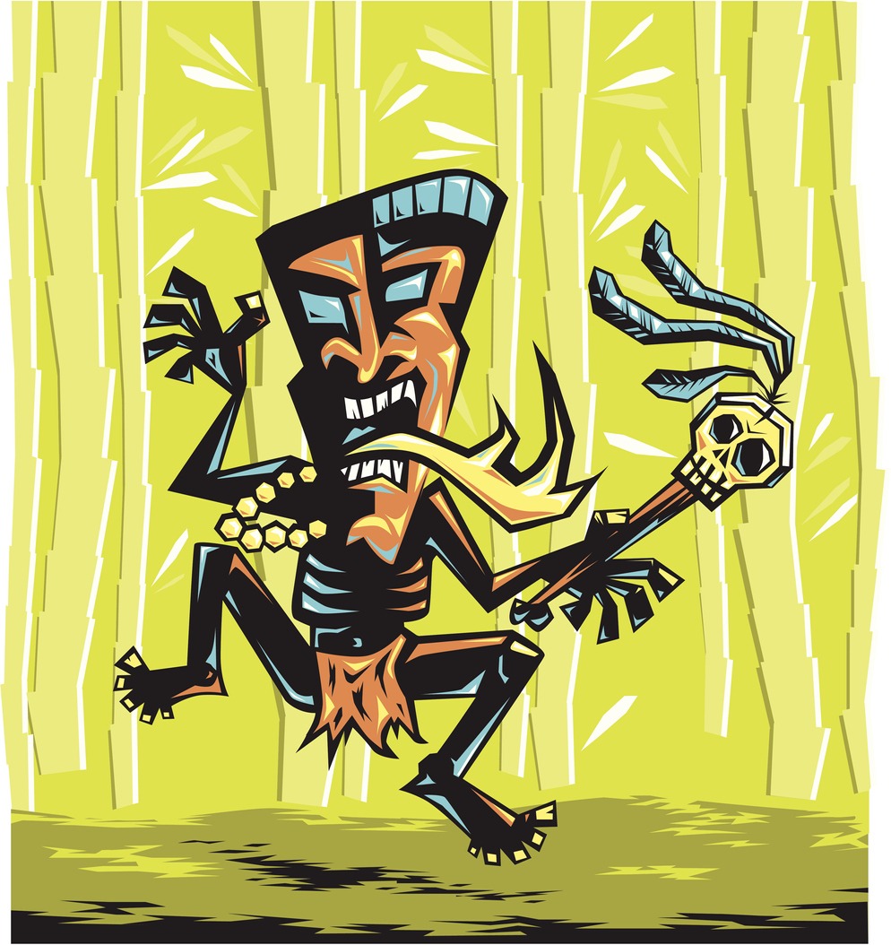 illustration of Tiki Man dancing with a voodoo stick