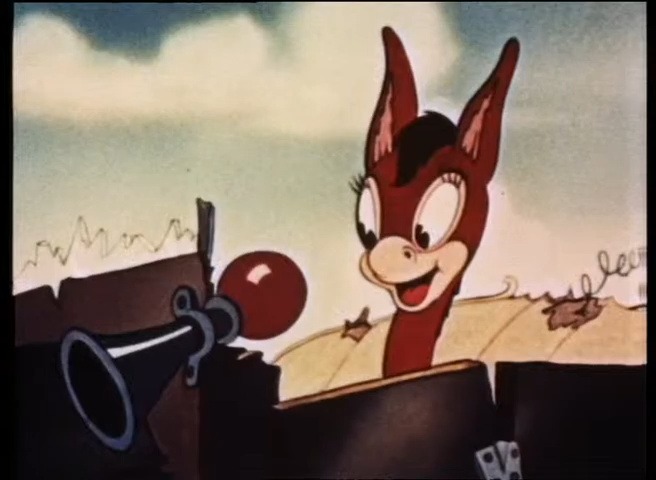 screencap of the American traditional animated short film "Vitamin Hay" part of the Color Classics series