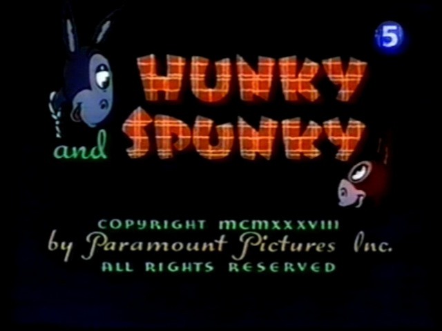 screencap of the title card with France 5 on-screen variant of the American traditional animated short film "Hunky and Spunky" part of the Color Classics series by Fleischer Studios