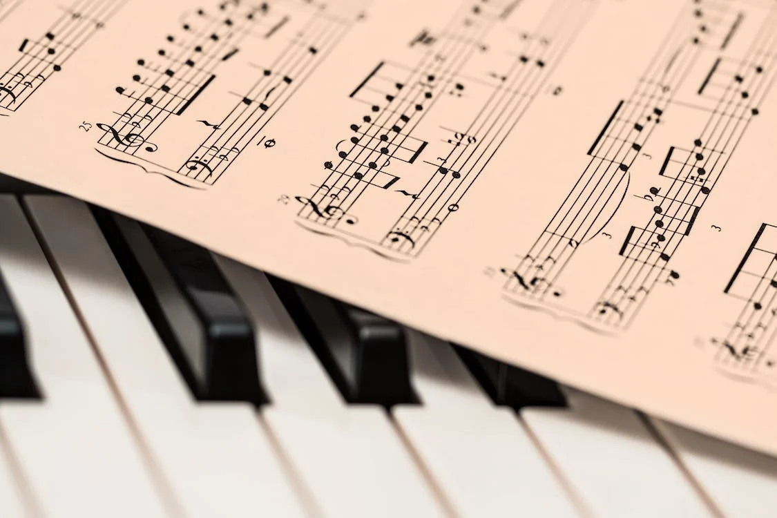 sheet music and piano keys