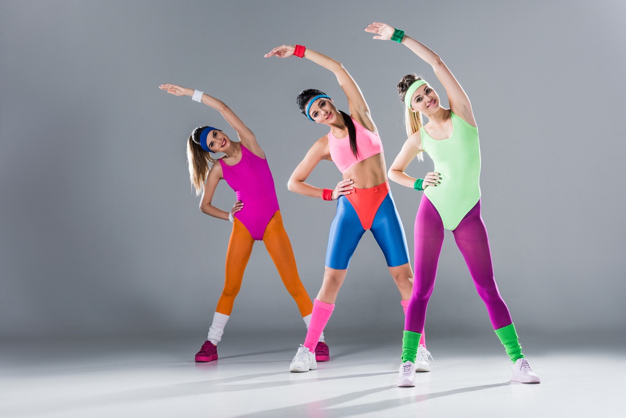 women working out in 80s inspired outfits
