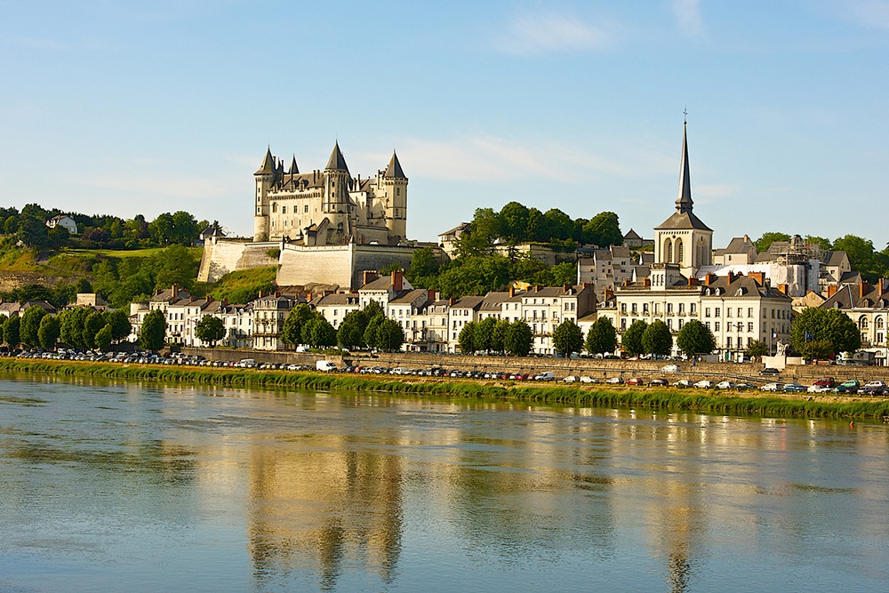 The city of Saumur and the Loire river France