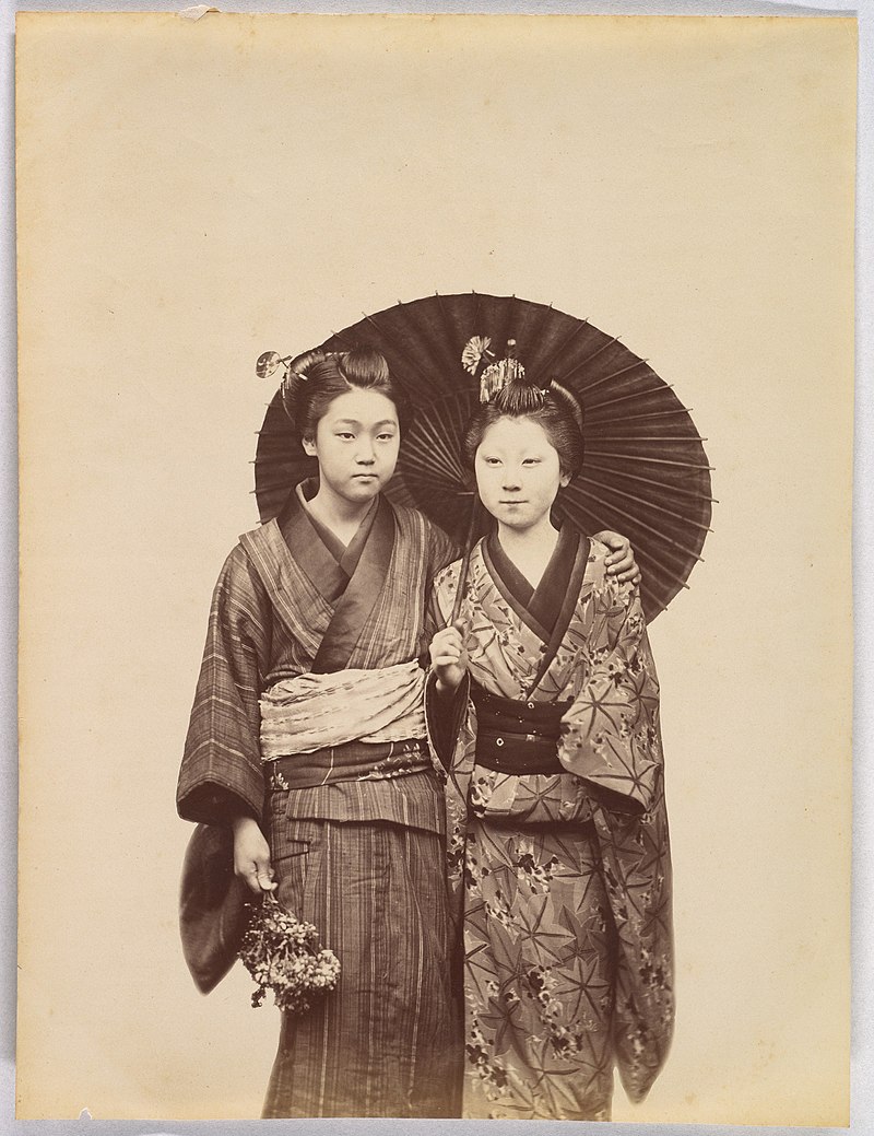 Japanese women wearing a kimono