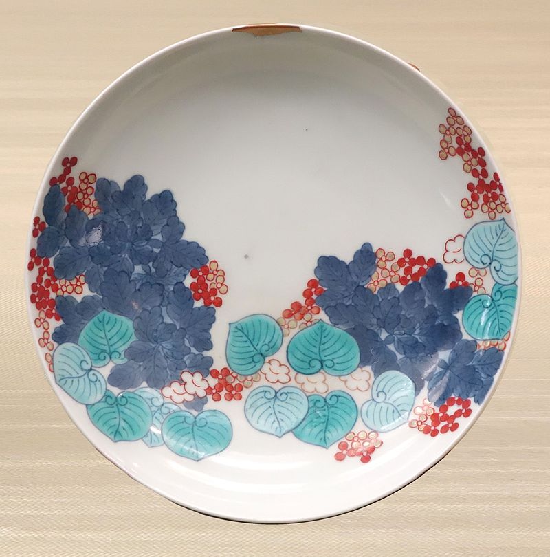 Nabeshima ware dish with hollyhock design