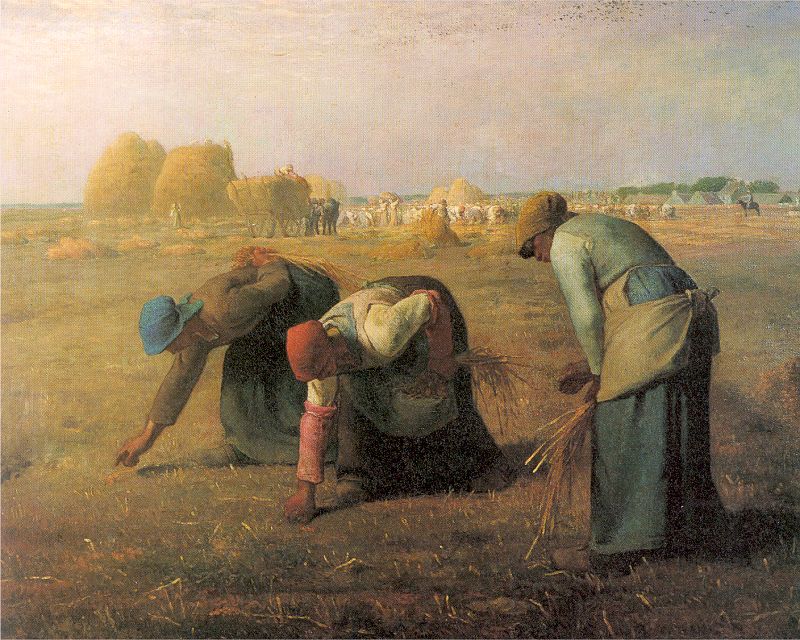 “The Gleaners” (1857) by Jean-François Millet, which depicts female farmers wearing cloth bonnets