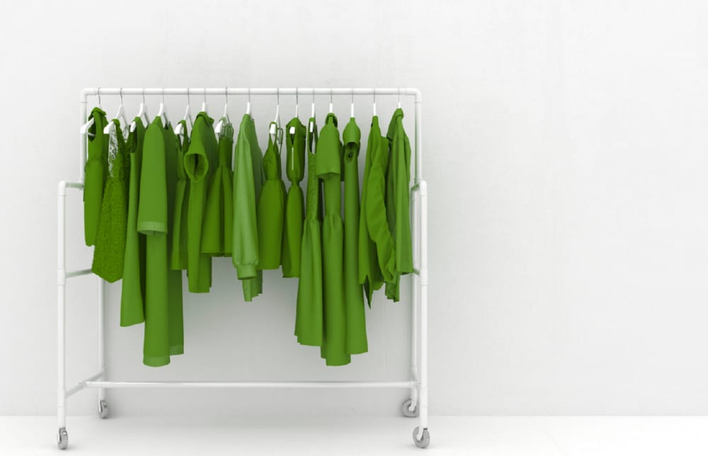 A rack of green clothing
