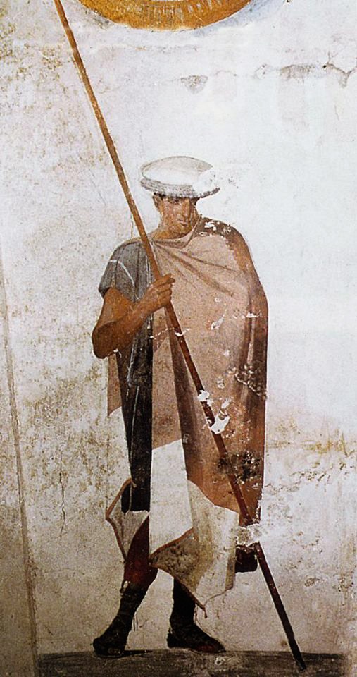 ancient Macedonian soldier wearing krepides