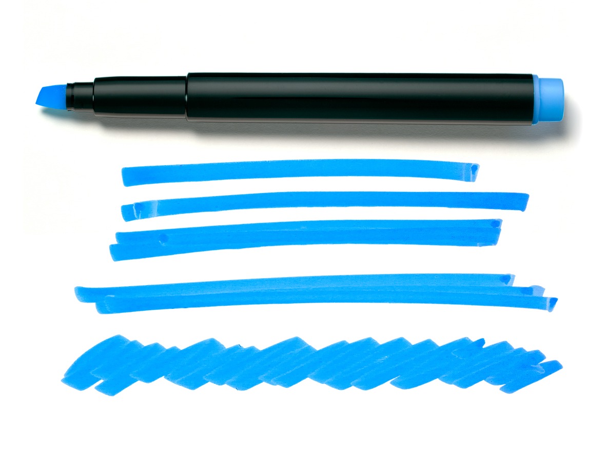 Blue highlighter pen ink