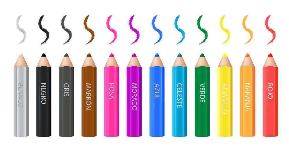 Color pencils with names in Spanish