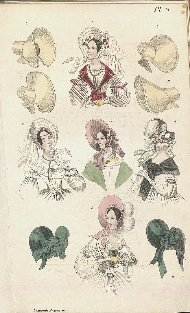 different styles of bonnets in the 1830s