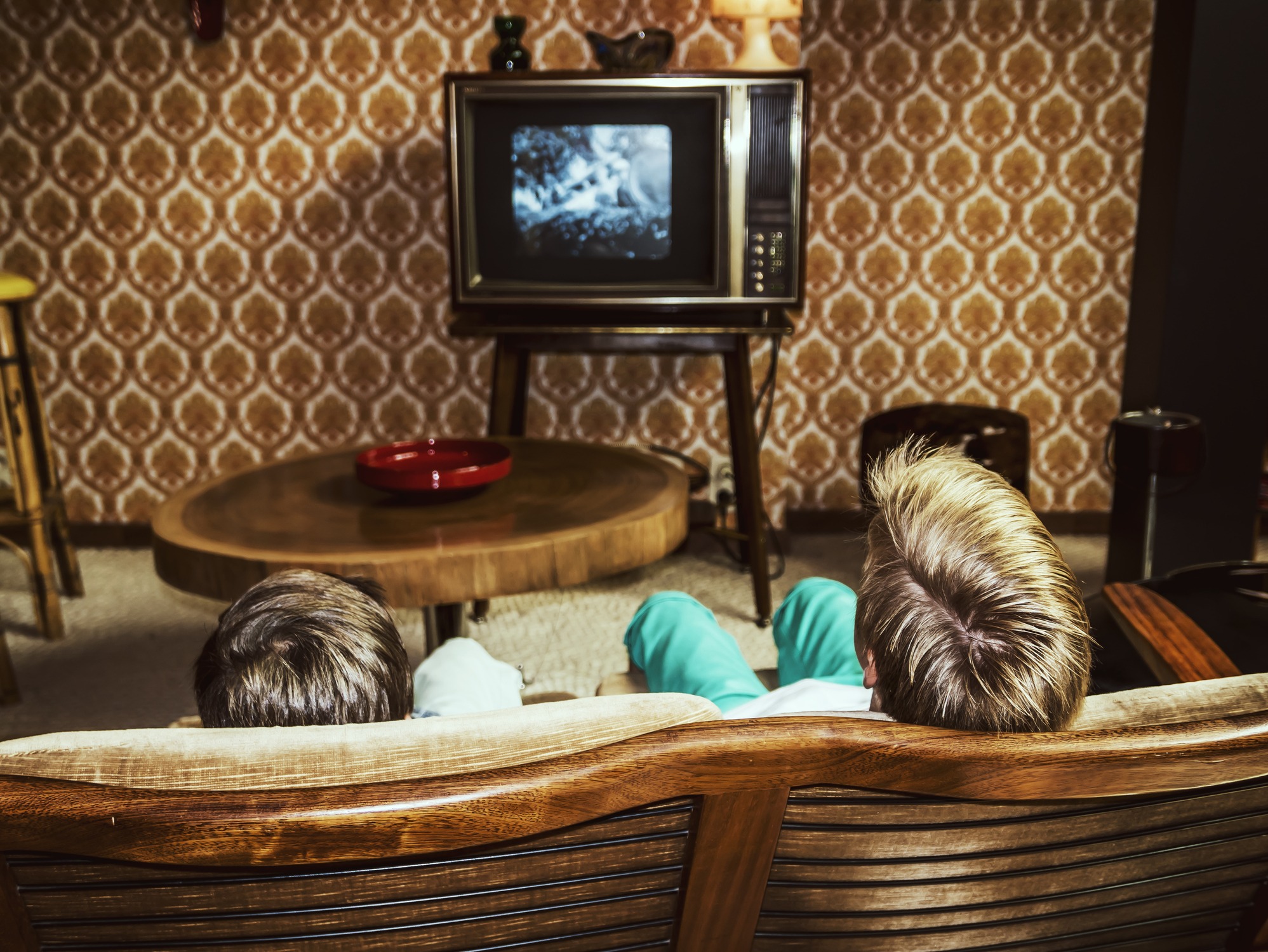 watching TV in a vintage living room